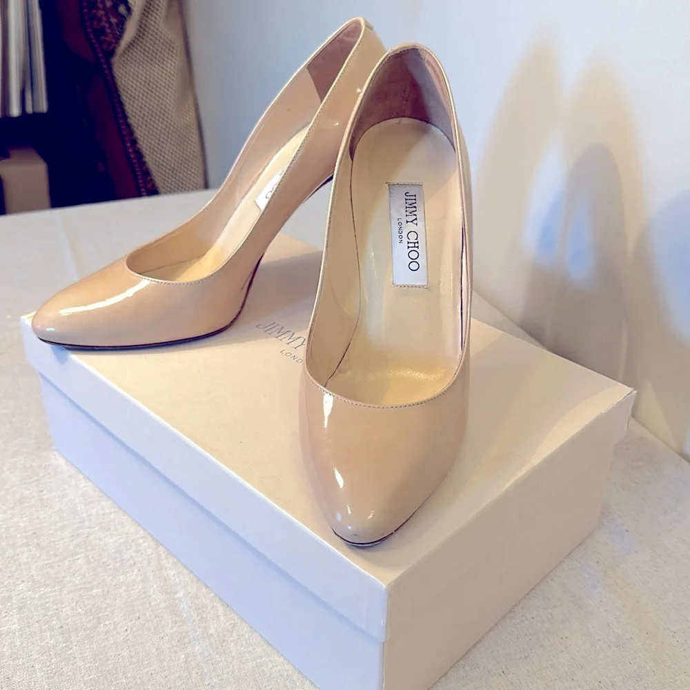 Jimmy Choo Vikki Pumps Nude Patent Leather | Wedding/Events Sz39 - Picture 2 of 15